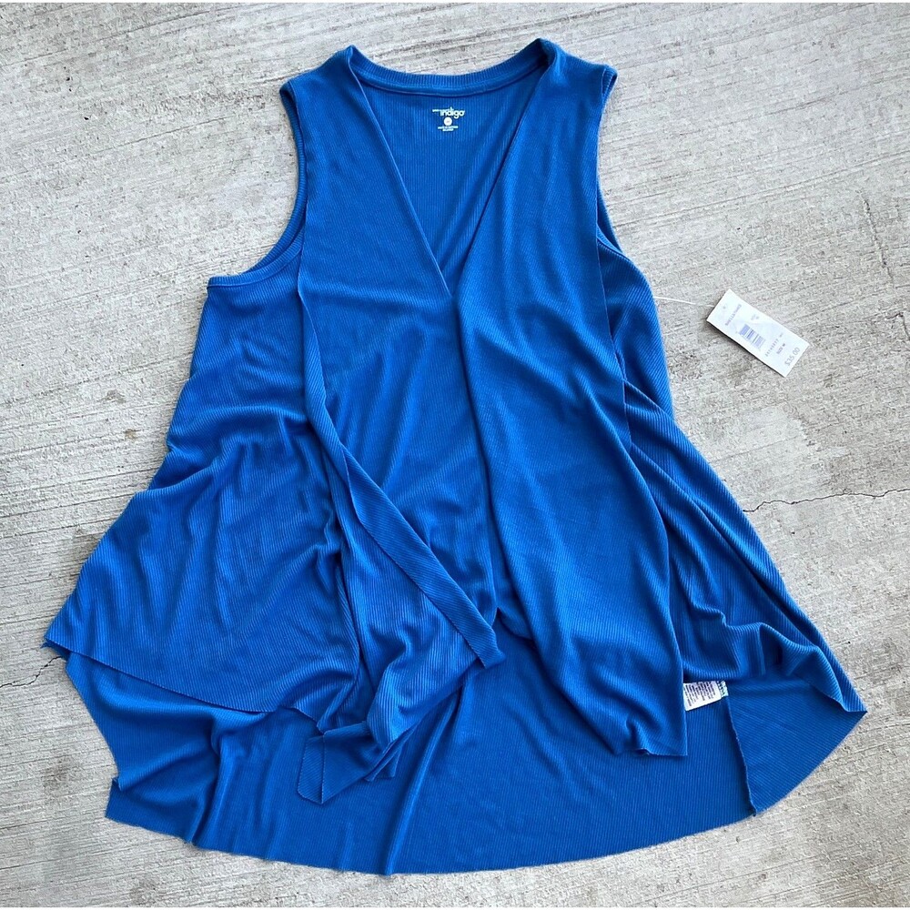 V Neck Tank Top Womens Medium Tunic Drape Sleeveless Casual Summer Flowy Coastal